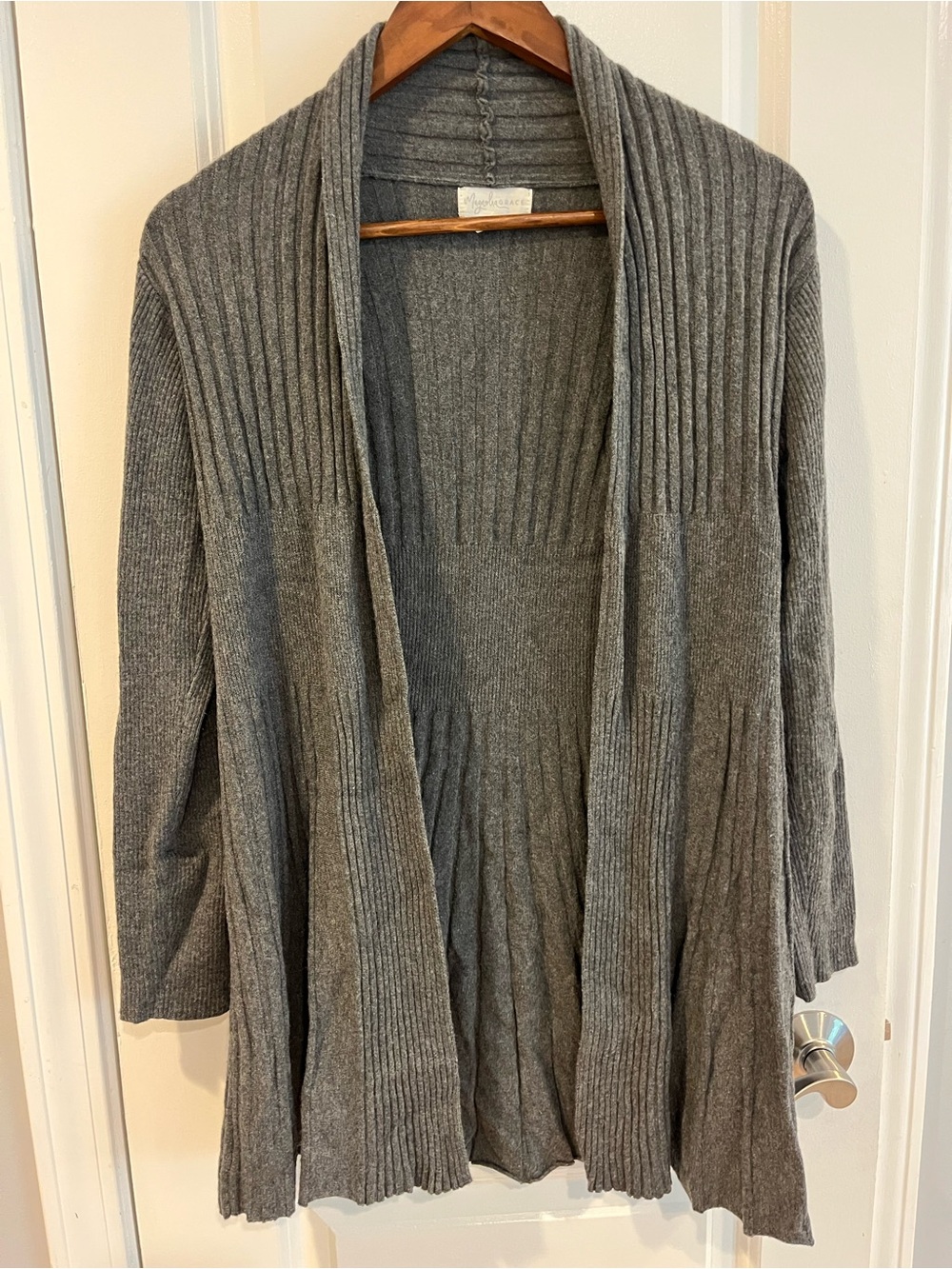 Ribbed Open-Front Cardigan Sweater - Charcoal Gray